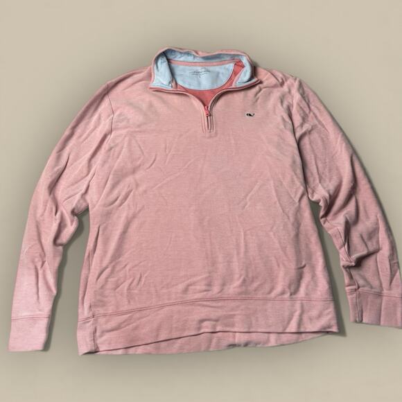 Vineyard Vines Sweater Mens Large Saltwater 1/4 Zip Performance Pink Logo Pima - Picture 1 of 3